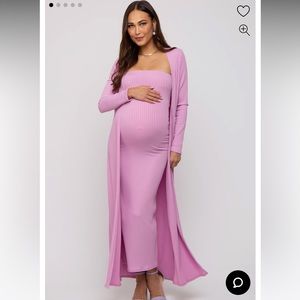 Pink Ribbed Sleeveless Dress Cardigan Maternity Set